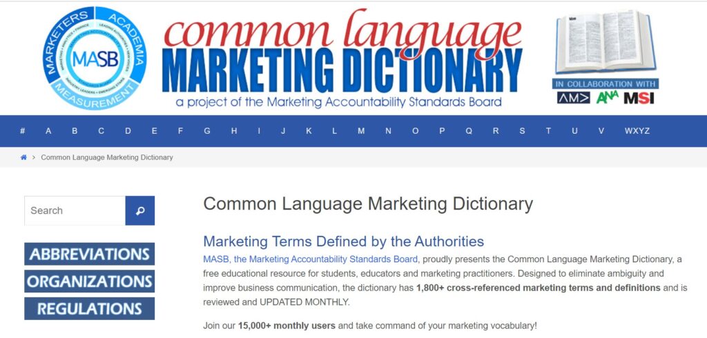 The Marketing Common Language Dictionary